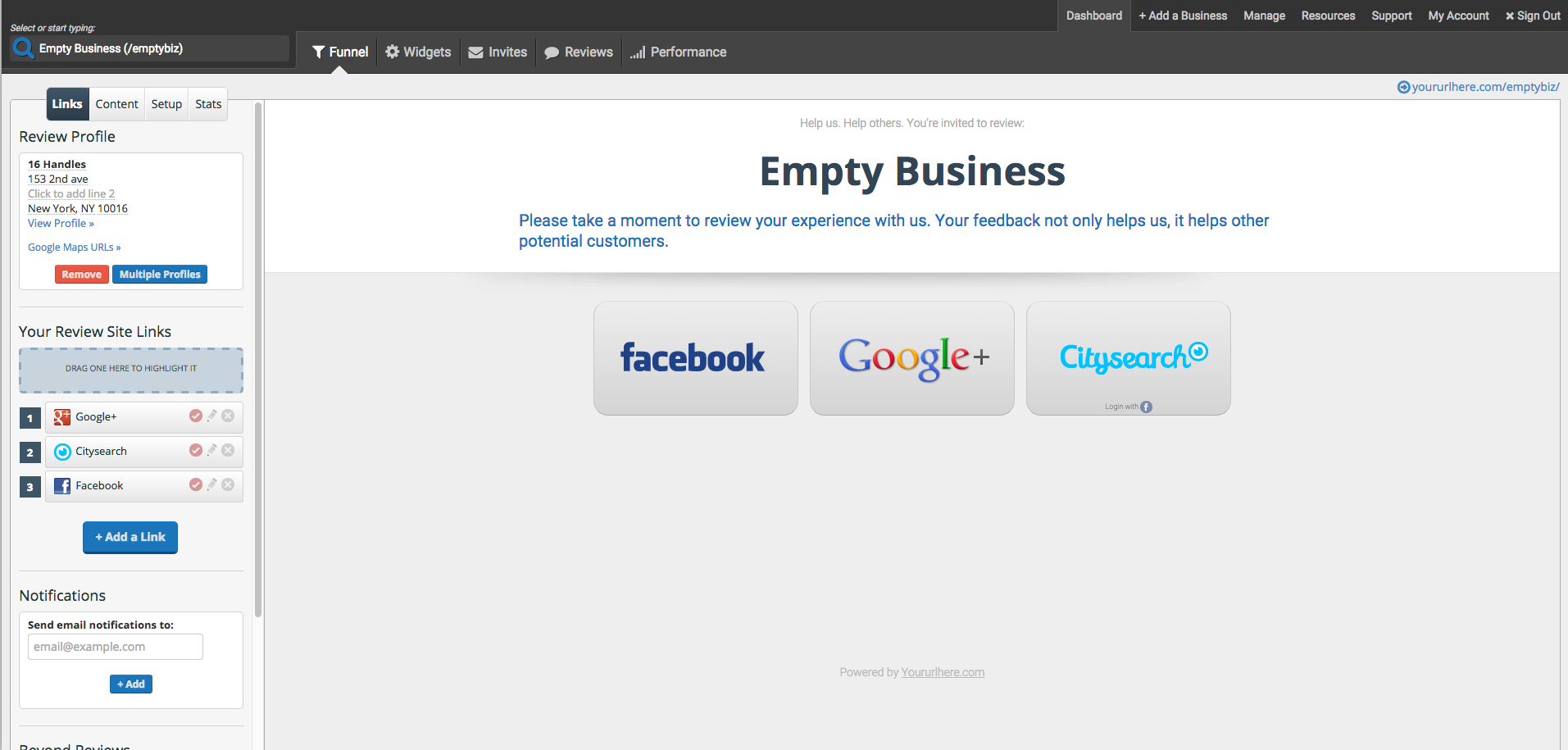 dashboard w links added